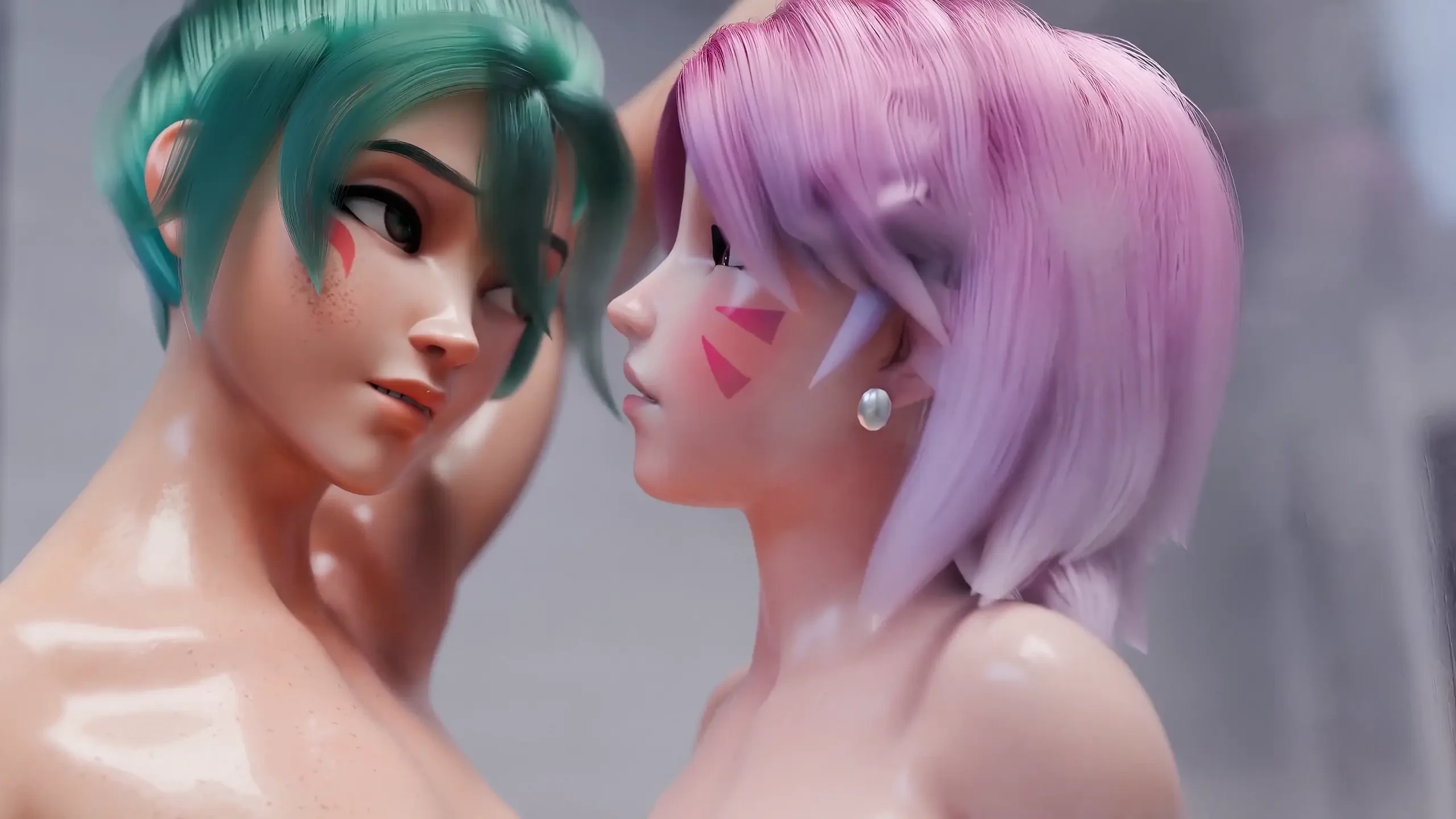 Ent_Duke - (Overwatch) Kiriko x Dva shower together (30 + 60 FPS)