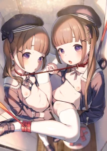 へんりいだ - 首輪で繋がれたままの双子ちゃん仲良し4P