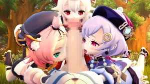 eshu-chan - Klee, Qiqi and Diona Futanari version~