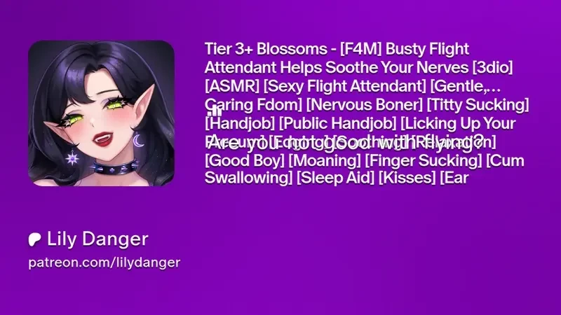 lilydanger - Tier 3+ Blossoms - [F4M] Busty Flight Attendant Helps Soothe Your Nerves [3dio] [ASMR] [Sexy Flight Attendant] [Gentle, Caring Fdom] [Nervous Boner] [Titty Sucking] [Handjob] [Public Handjob] [Licking Up Your Precum] [Edging] [Soothing] [Relaxation] [Good Boy] [Moaning] [Finger Sucking] [Cum Swallowing] [Sleep Aid] [Kisses] [Ear Rubbing] [White Noise]